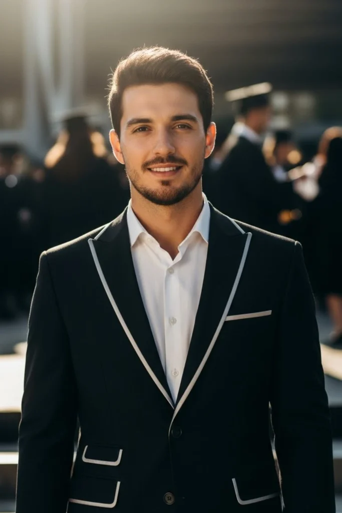 Classic Silver-Trimmed Black Suit