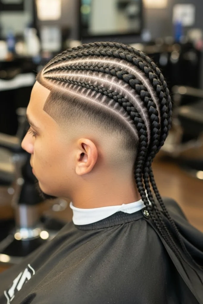 Feed‑In Cornrows With Fade