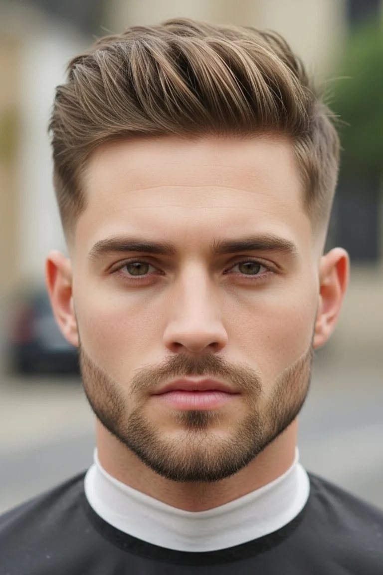 Mid taper fade with layered top and tapered sides