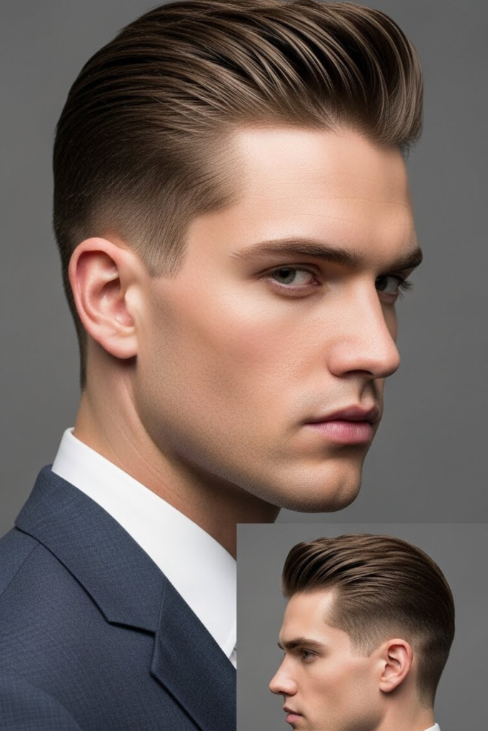 Low Fade with Slicked Back Hair