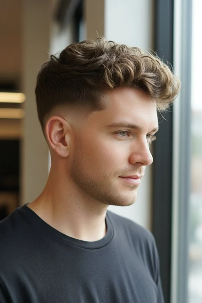 Mid Fade with Curly Top