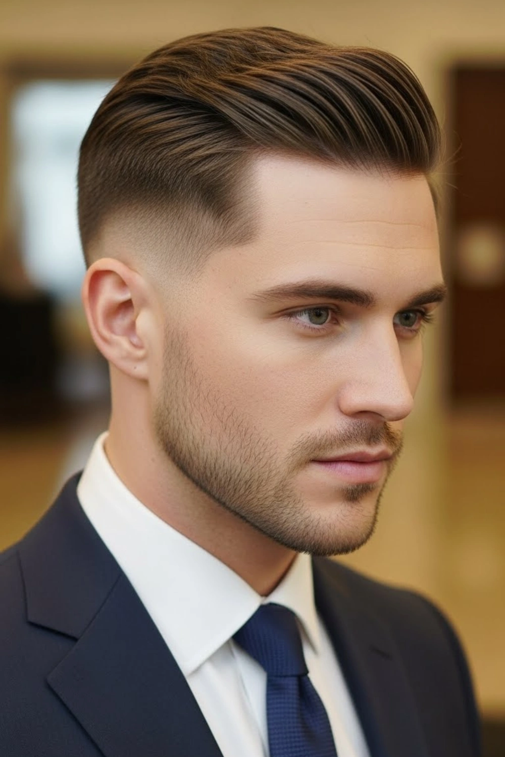 Old money haircut men — taper fade with side part, modern 2026 style