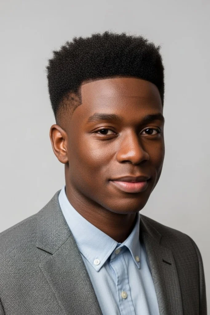 Temple Fade with Short Afro
