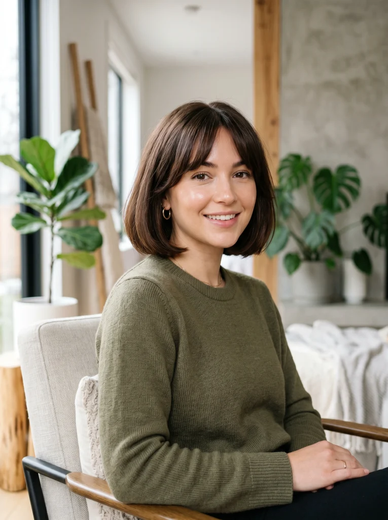 Butterfly haircut women — bob with curtain bangs, face-framing wings 2026