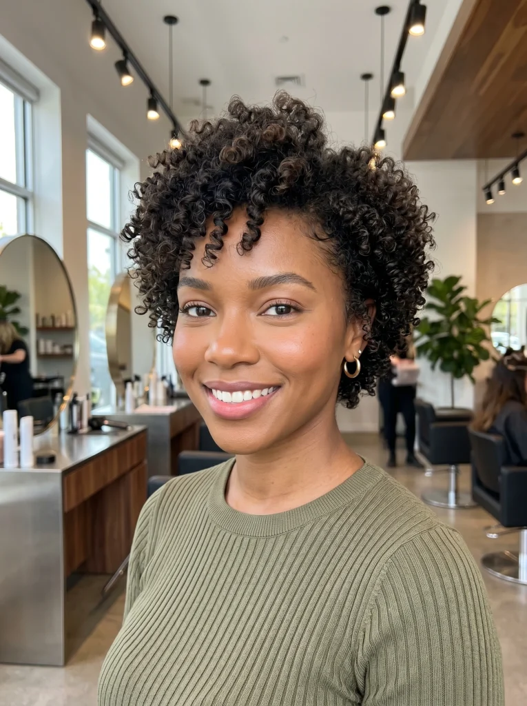 Bixie cut women — curly crop with soft textured layers 2026