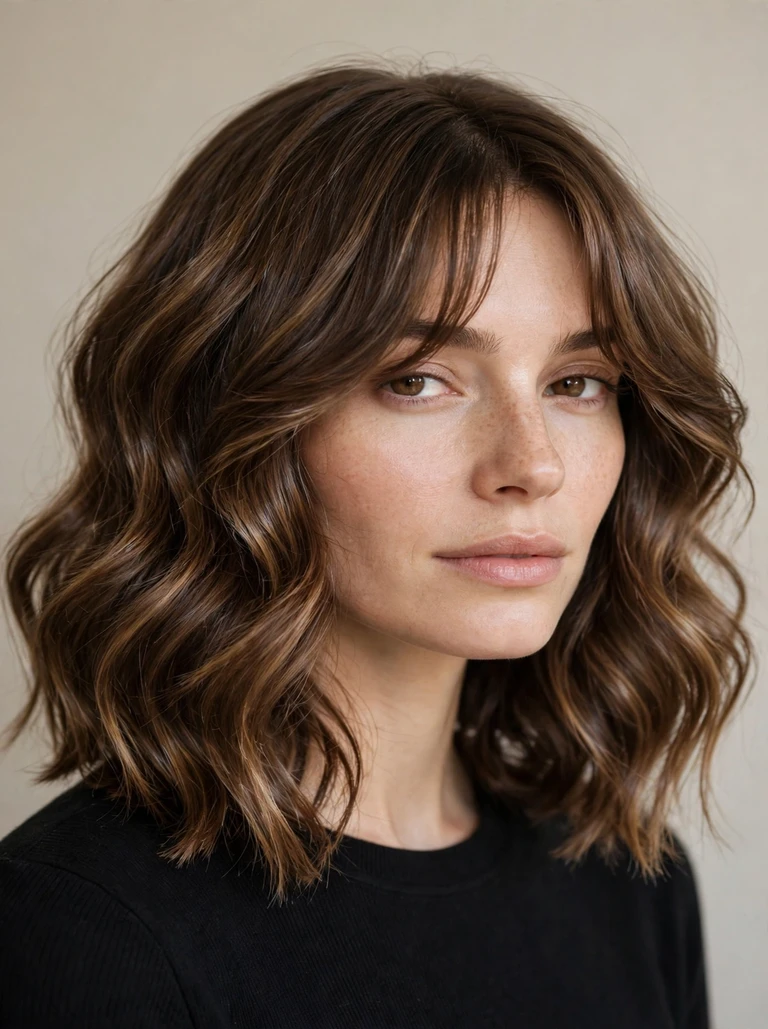 Wavy Lob with Curtain Bangs