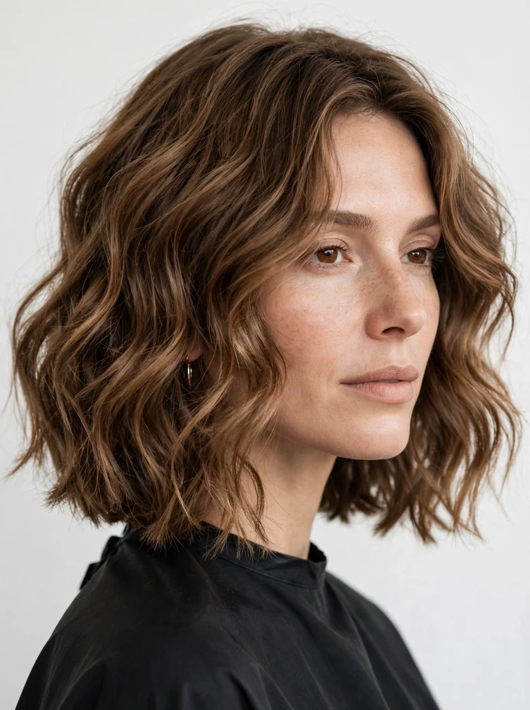 Collarbone wavy bob wash-and-go cut