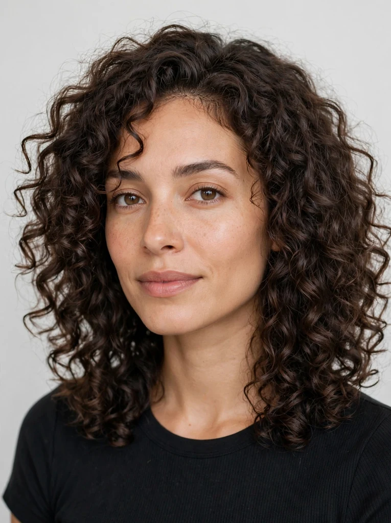 Curly mid-length wash-and-go haircut