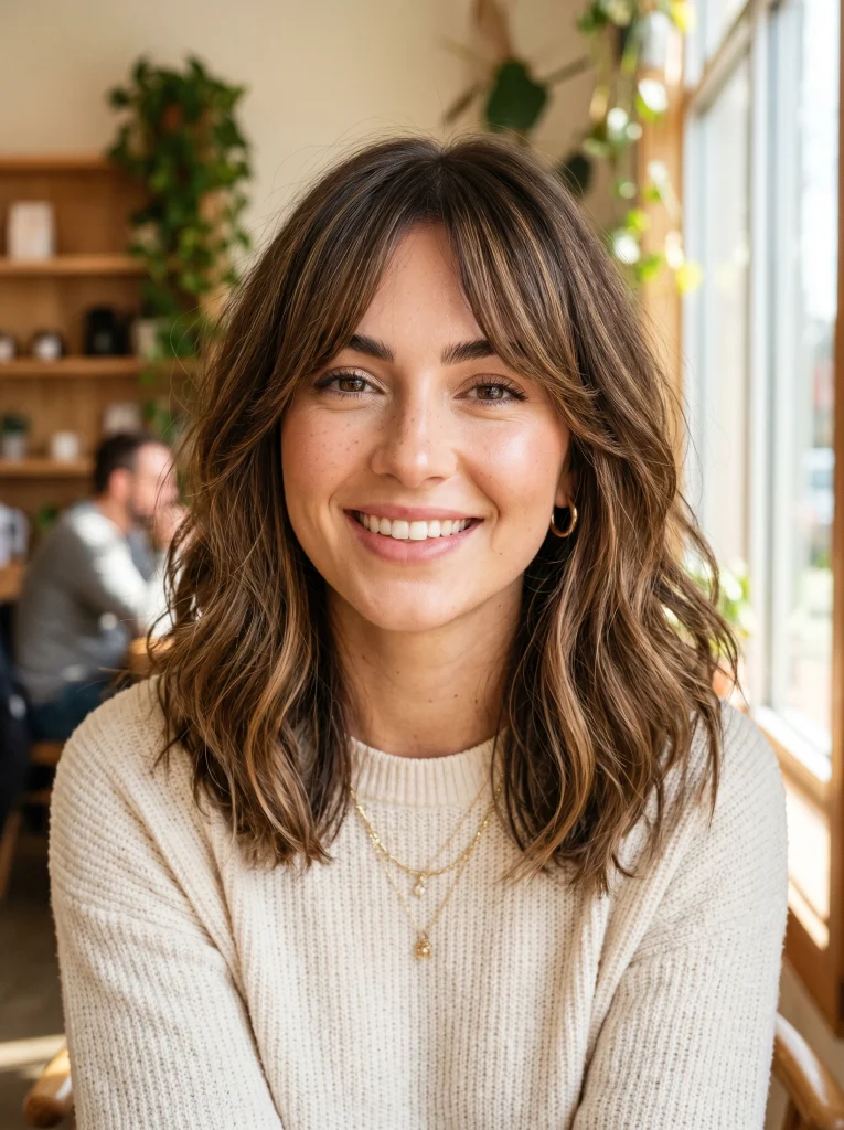 Curtain bang lob wash-and-go hairstyle
