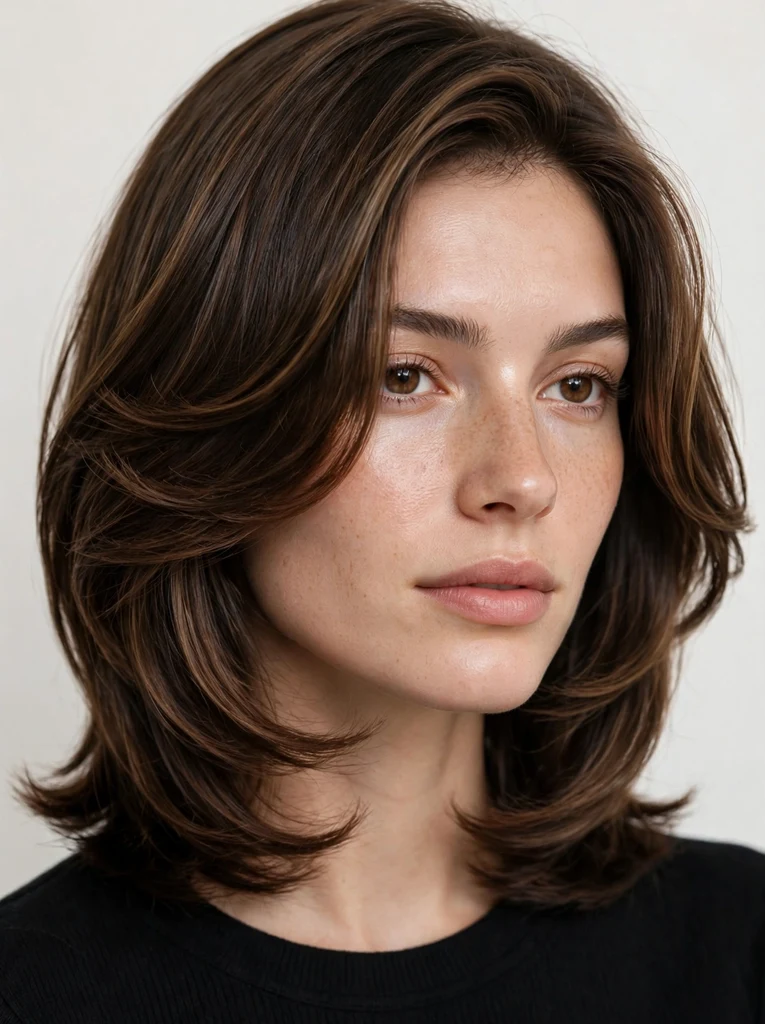 Layered C-cut mid-length haircut