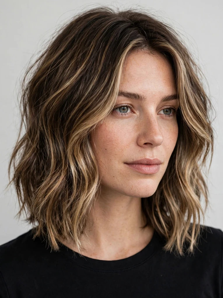 Lived-in lob with balayage low-maintenance color