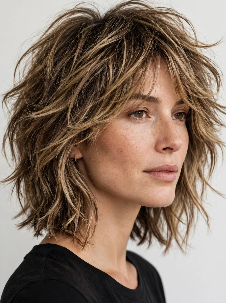 Shaggy collarbone cut textured hairstyle