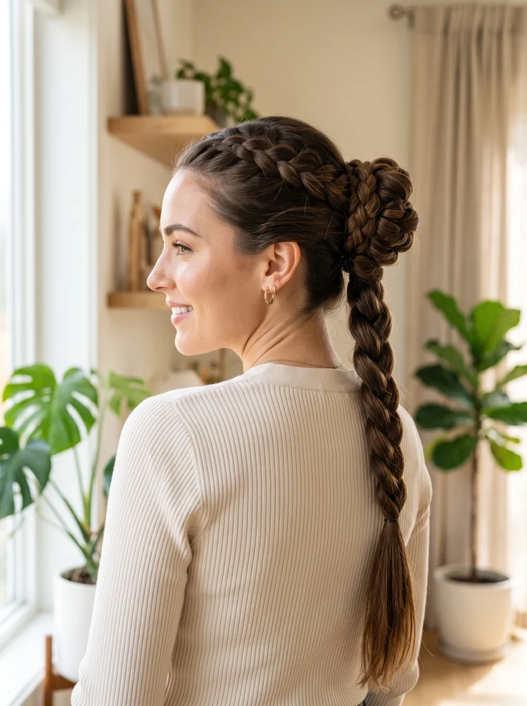 Braided ponytail wrap updo