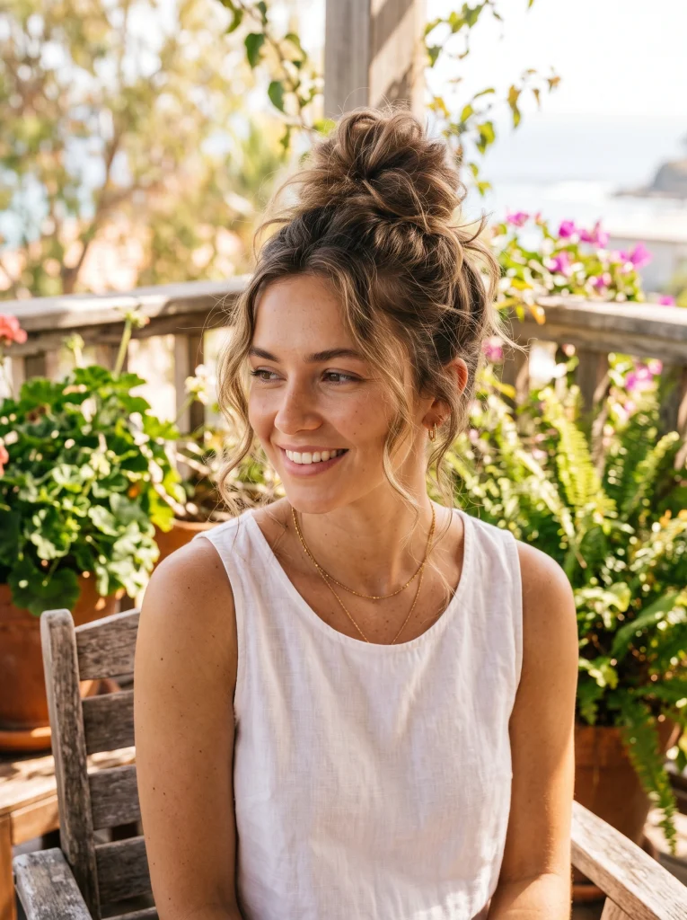 Messy top knot updo