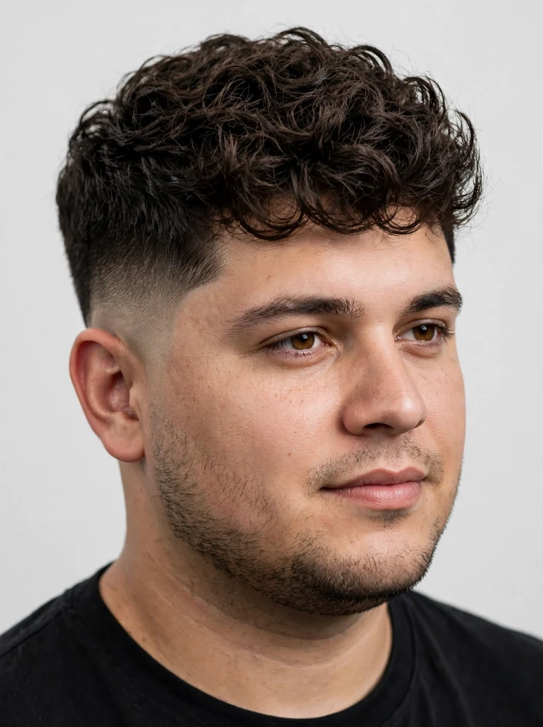 Low fade haircut for a round face