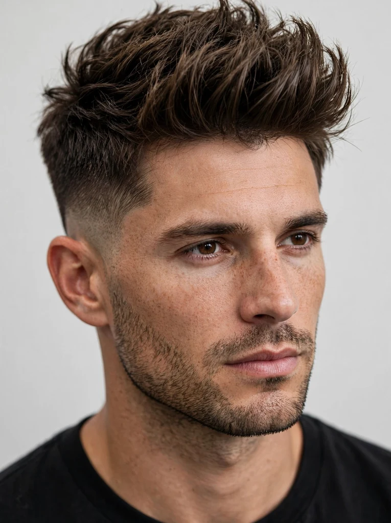 Man with a low fade and textured quiff