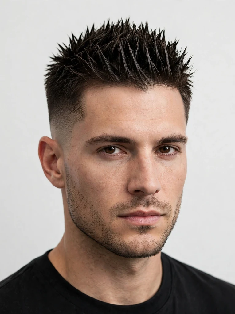 Man with a low fade and short spiky hair