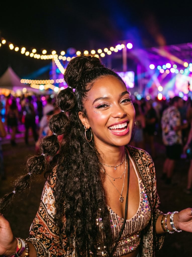 Woman with a bubble braid updo