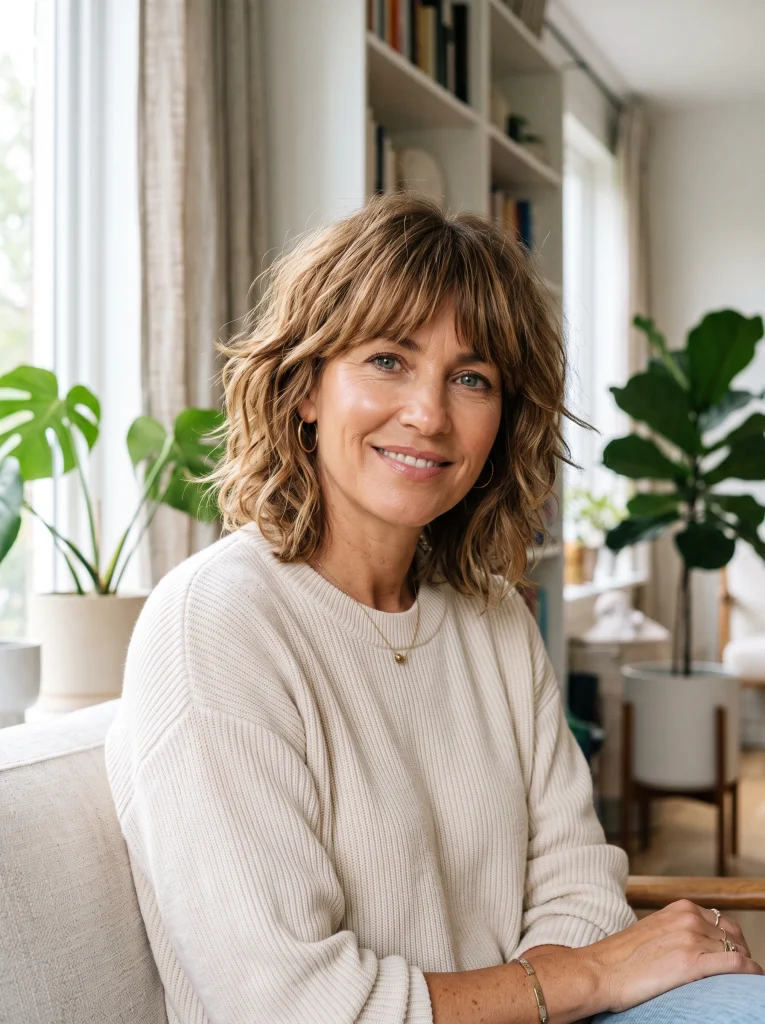Choppy shag haircut with full textured fringe