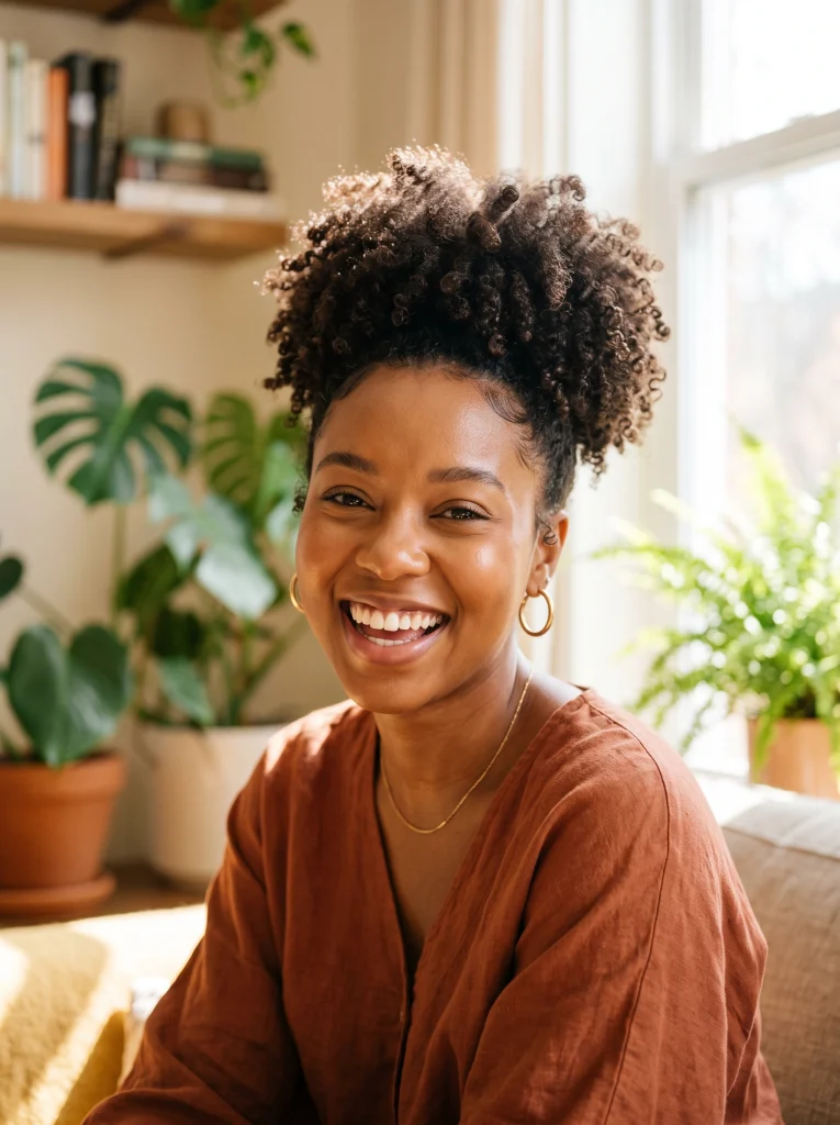 No-effort curly puff updo on natural hair