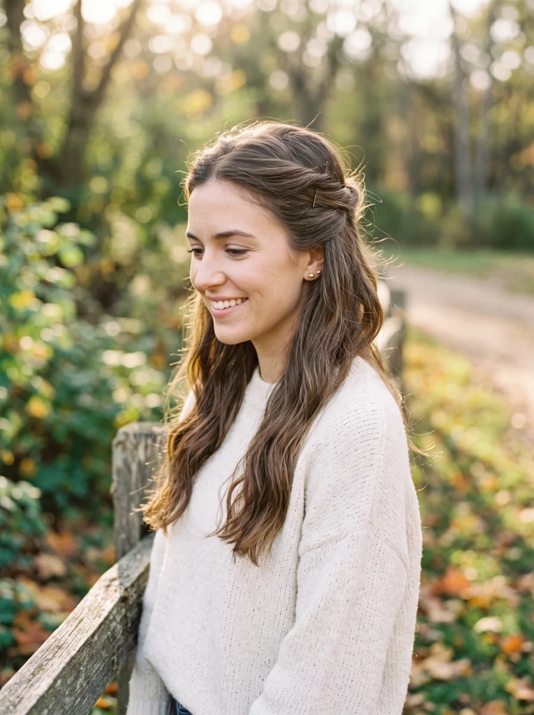 Twist-and-pin half-up hairstyle