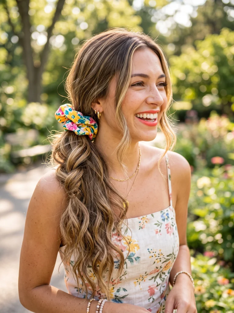Scrunchie ponytail with a twist detail