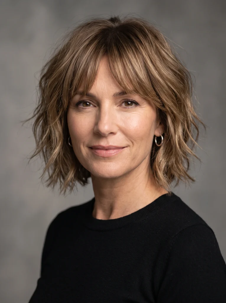 Shag bob haircut with heavy internal layering