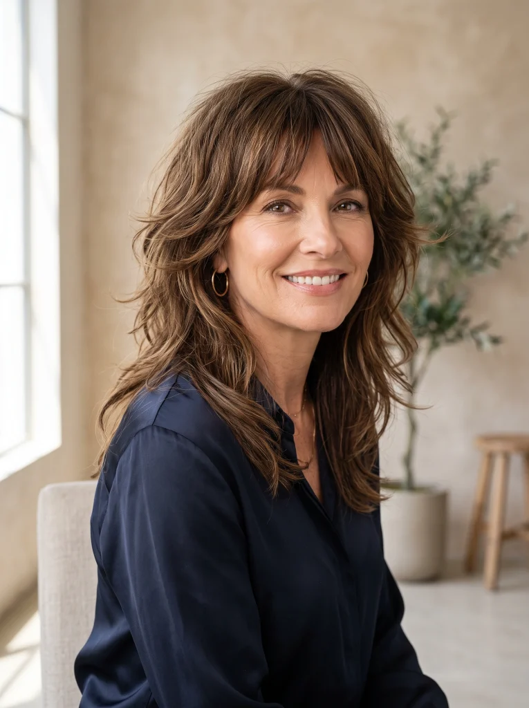 Classic layered shag haircut for women over 40