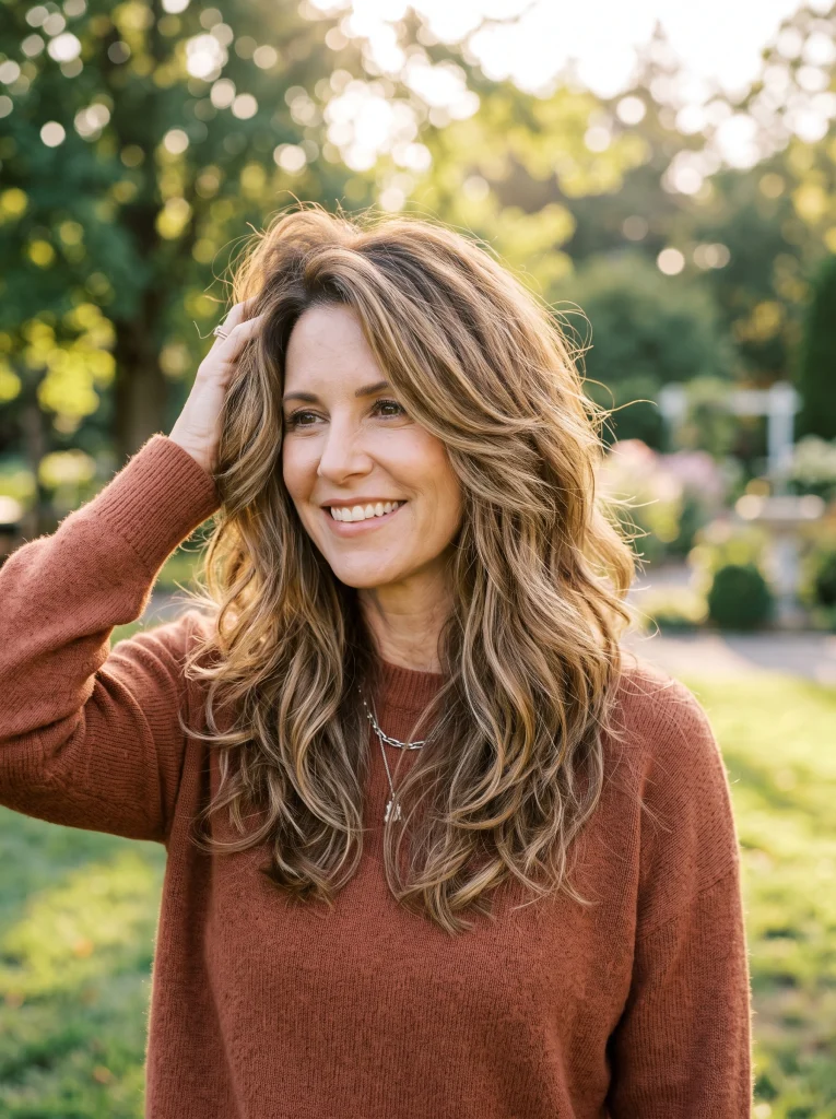 Long layered shag haircut for women over 40