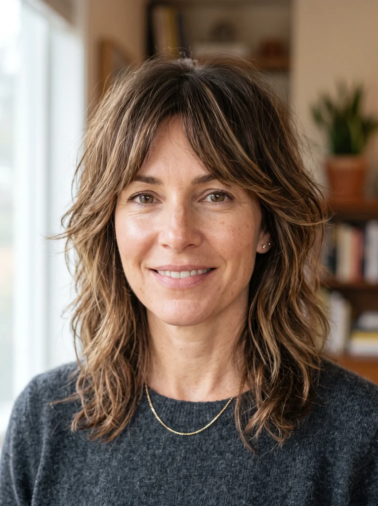 Shag cuts for women over 40 with face-framing layers