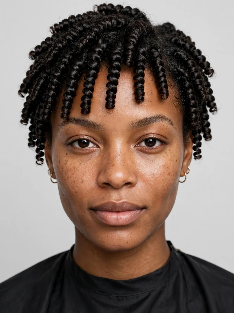 Woman with finger-coily short cut