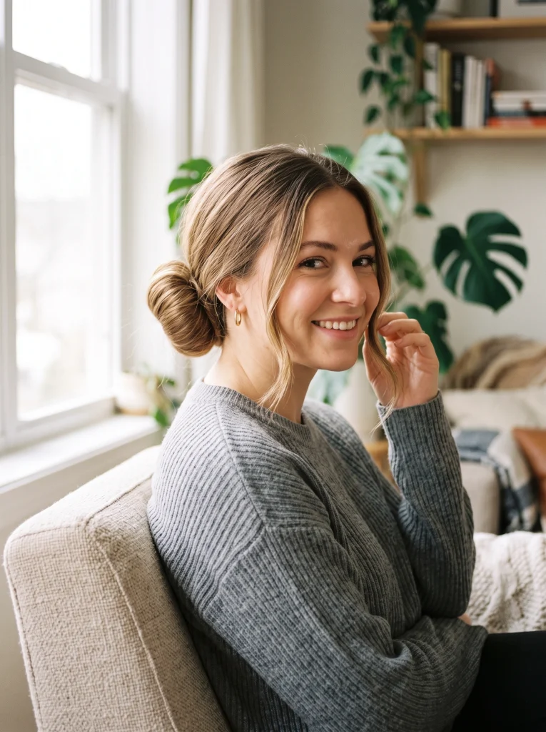 One-minute sock bun updo hairstyle
