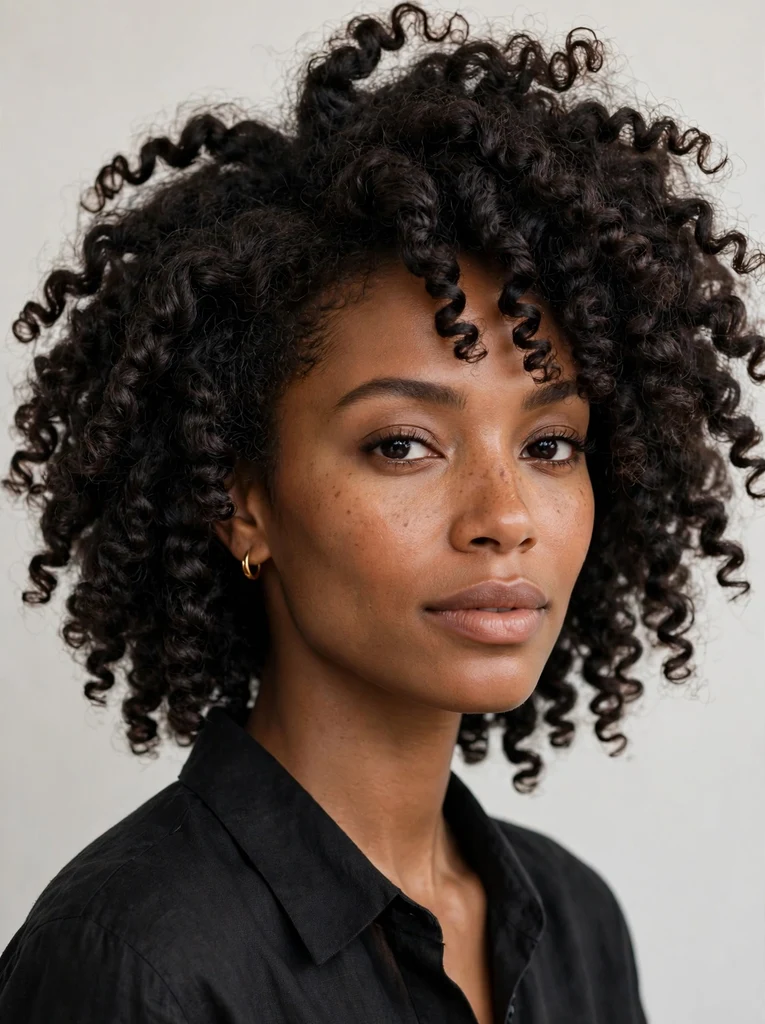 Woman with twist-out friendly curly crop
