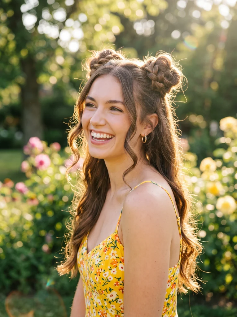 Woman with twisted space buns