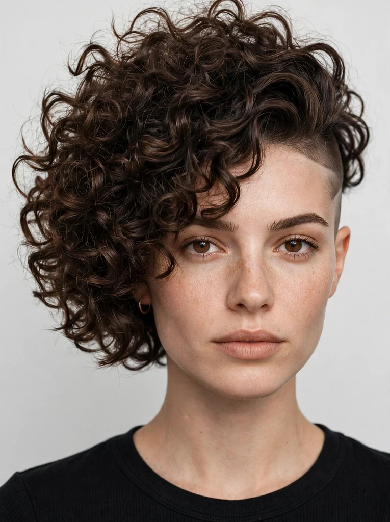 Woman with undercut curly bob