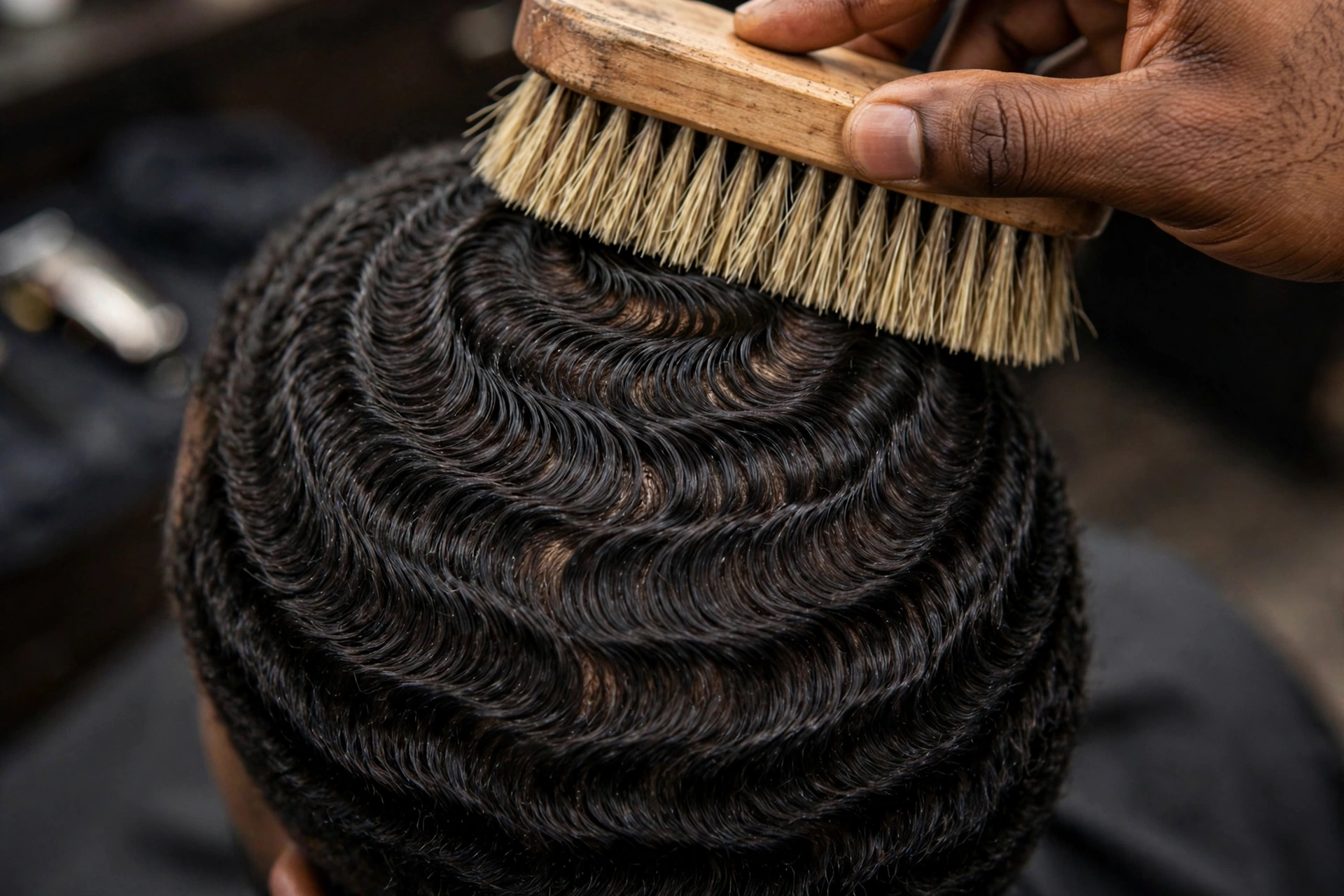Proper wave brushing technique demonstration, brush strokes following the pattern