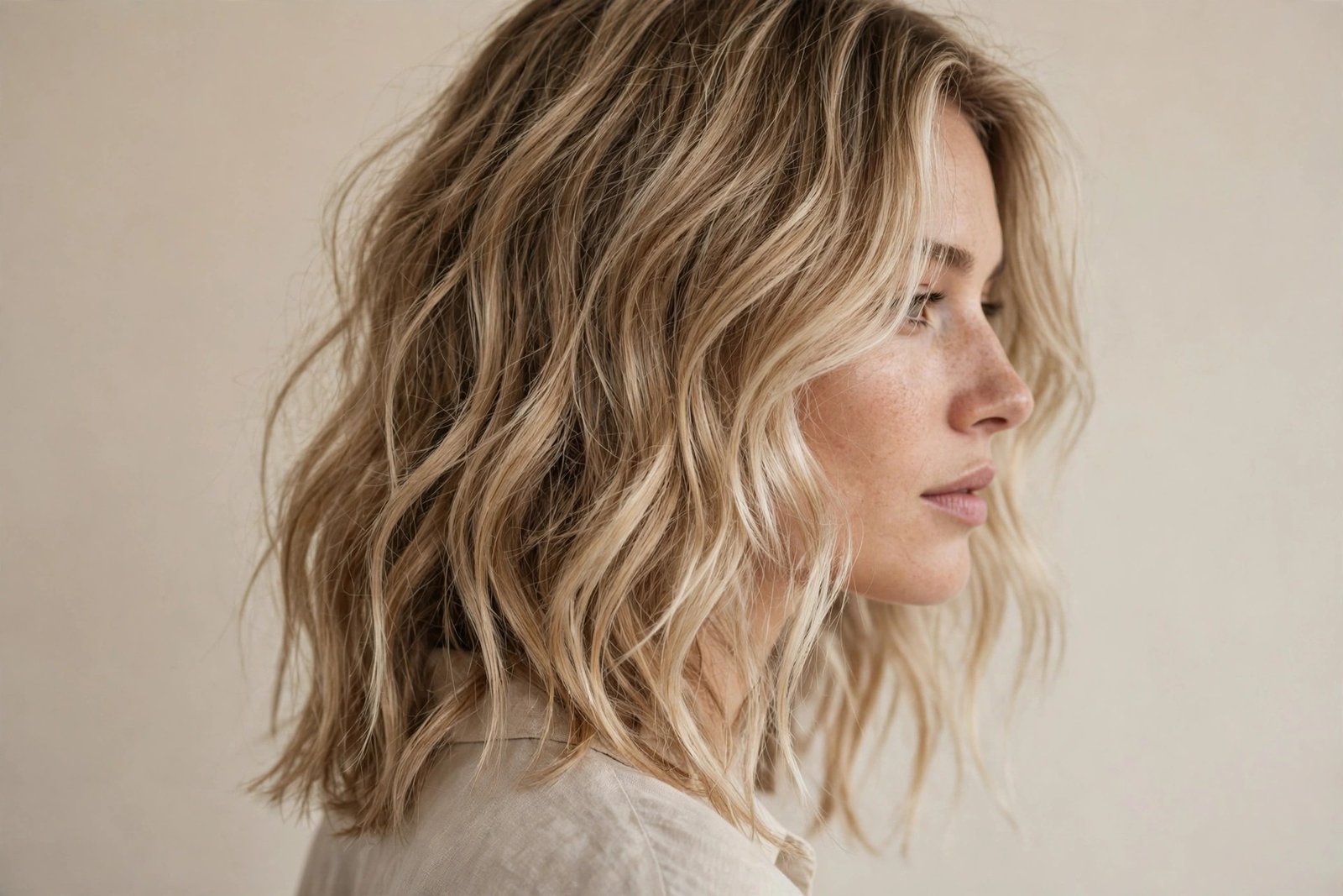 Shoulder-length salt-spray beach waves with natural air-dried texture