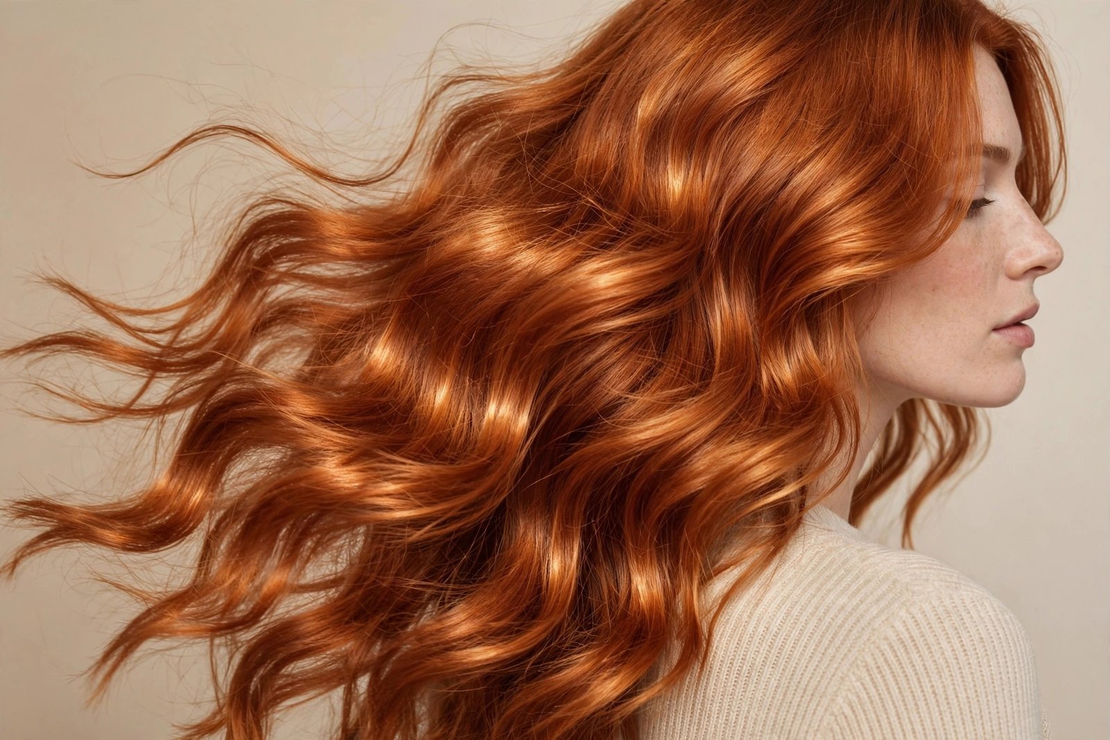 Copper red beach waves glowing with warm dimensional color