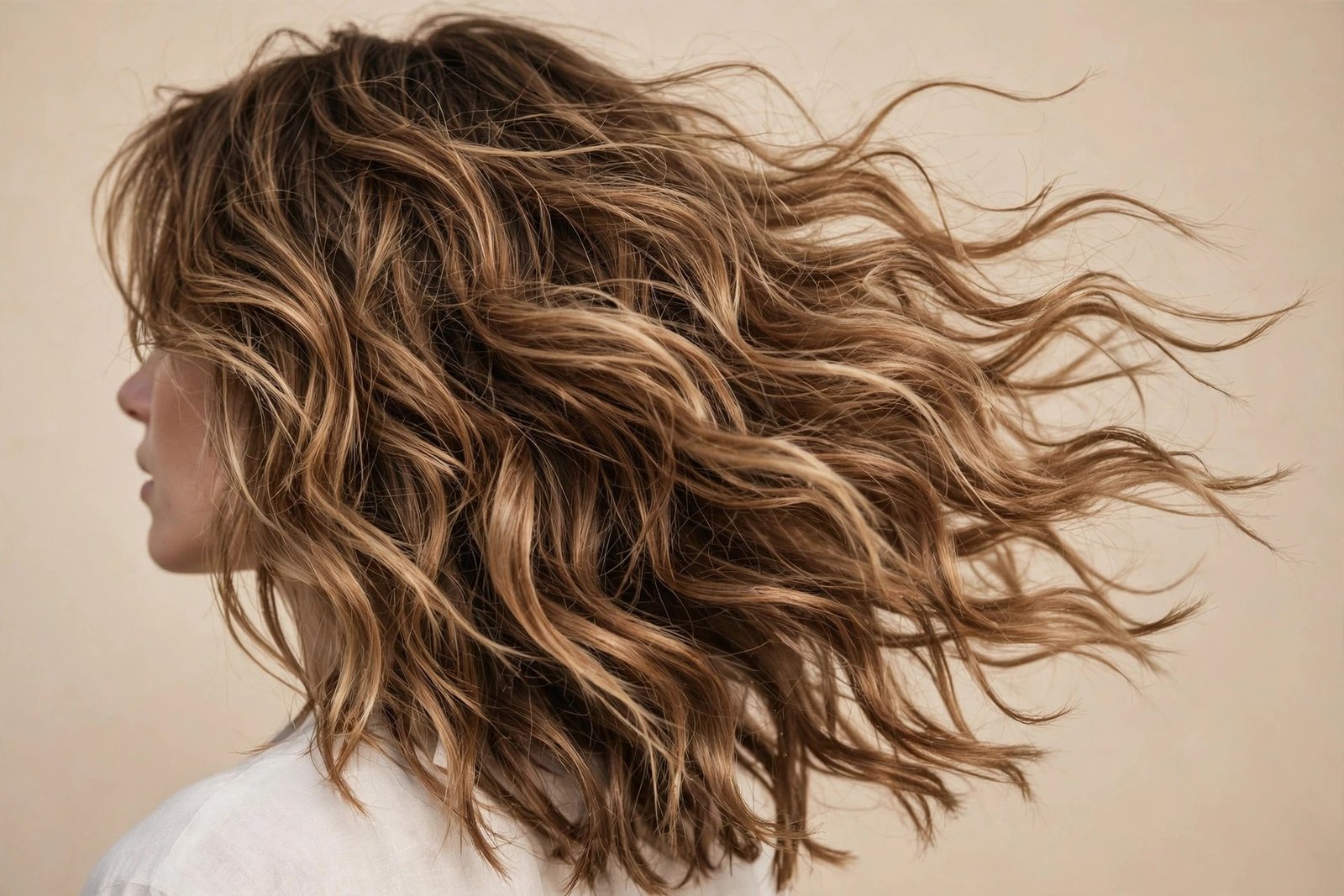 Quick five-minute scrunch beach waves with fresh piecey texture