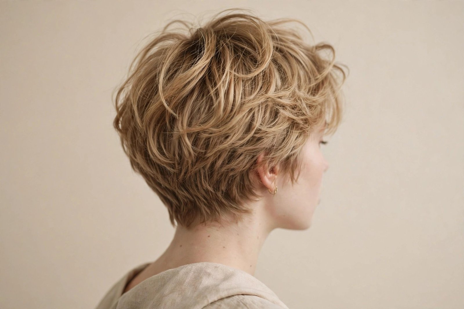 Short pixie cut with soft tousled beach wave texture on top