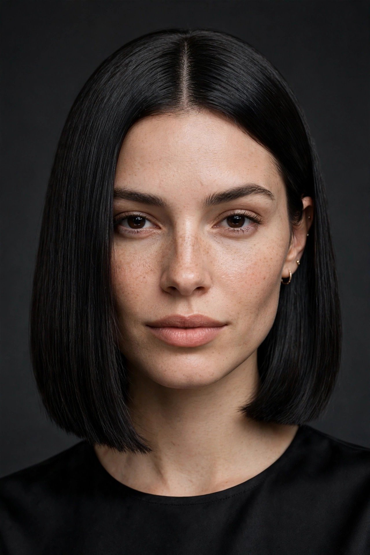 Woman with a sharp blunt bob haircut