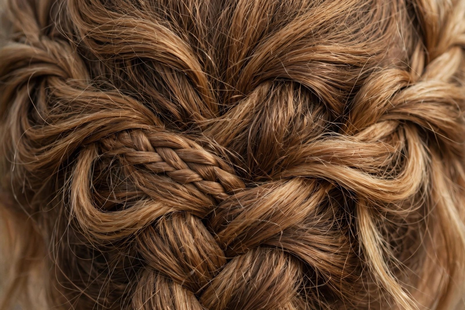 Detail of boho braid texture showing loose romantic woven sections with soft pulled edges
