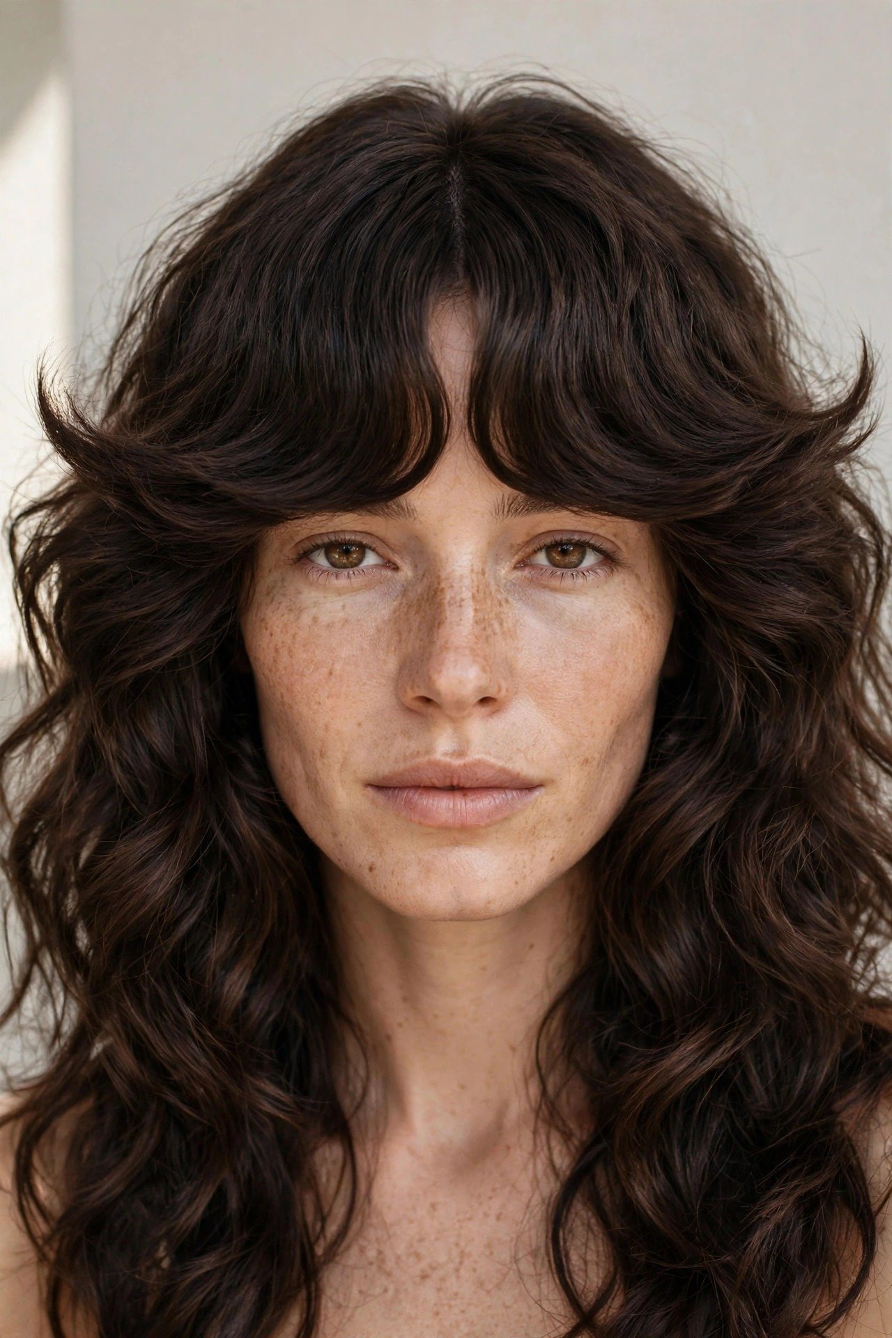 Bottleneck bangs on curly, thick, and fine hair showing type-specific styling