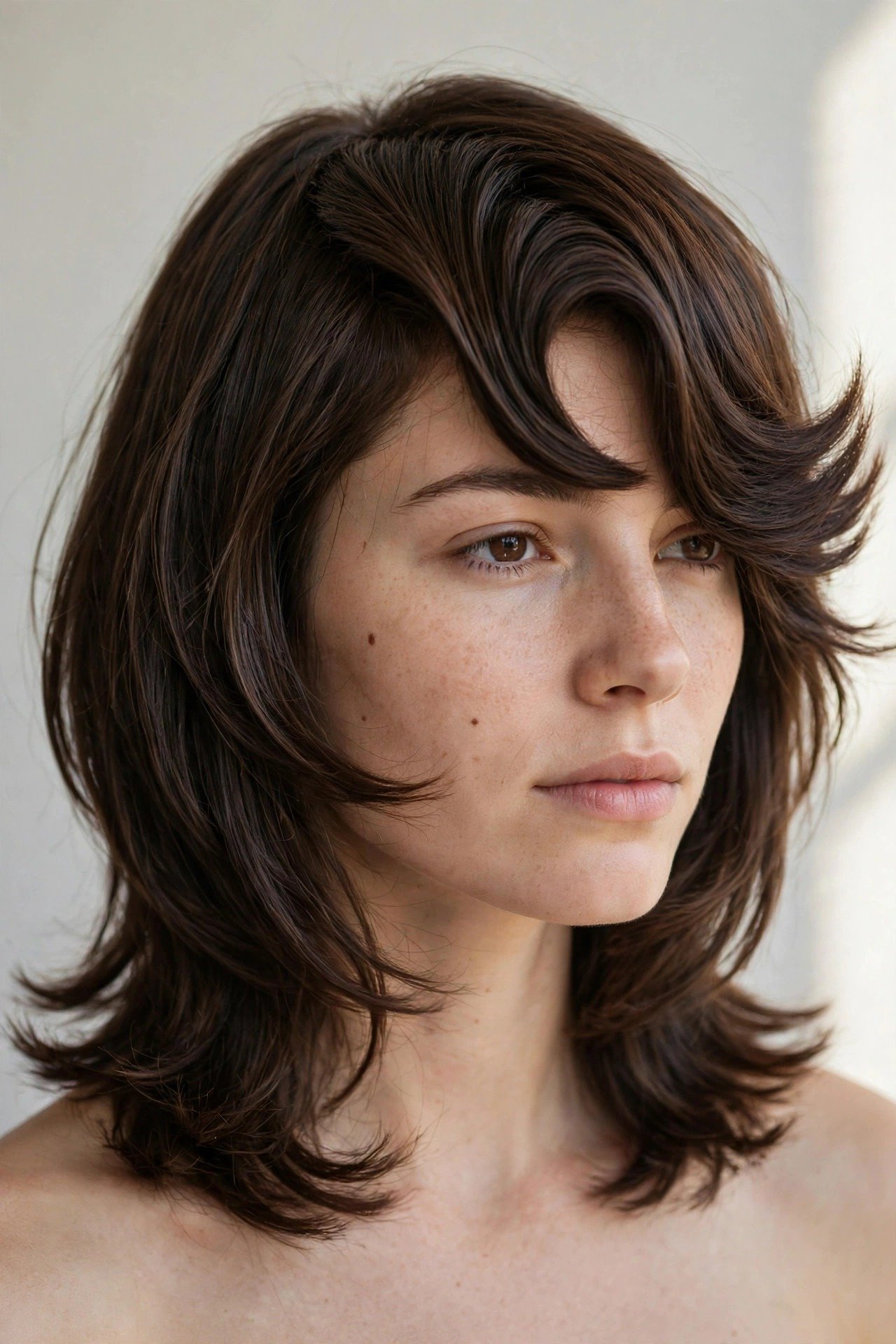Side-swept bottleneck bangs, bottleneck with lob, and bold sculpted bottleneck fringe