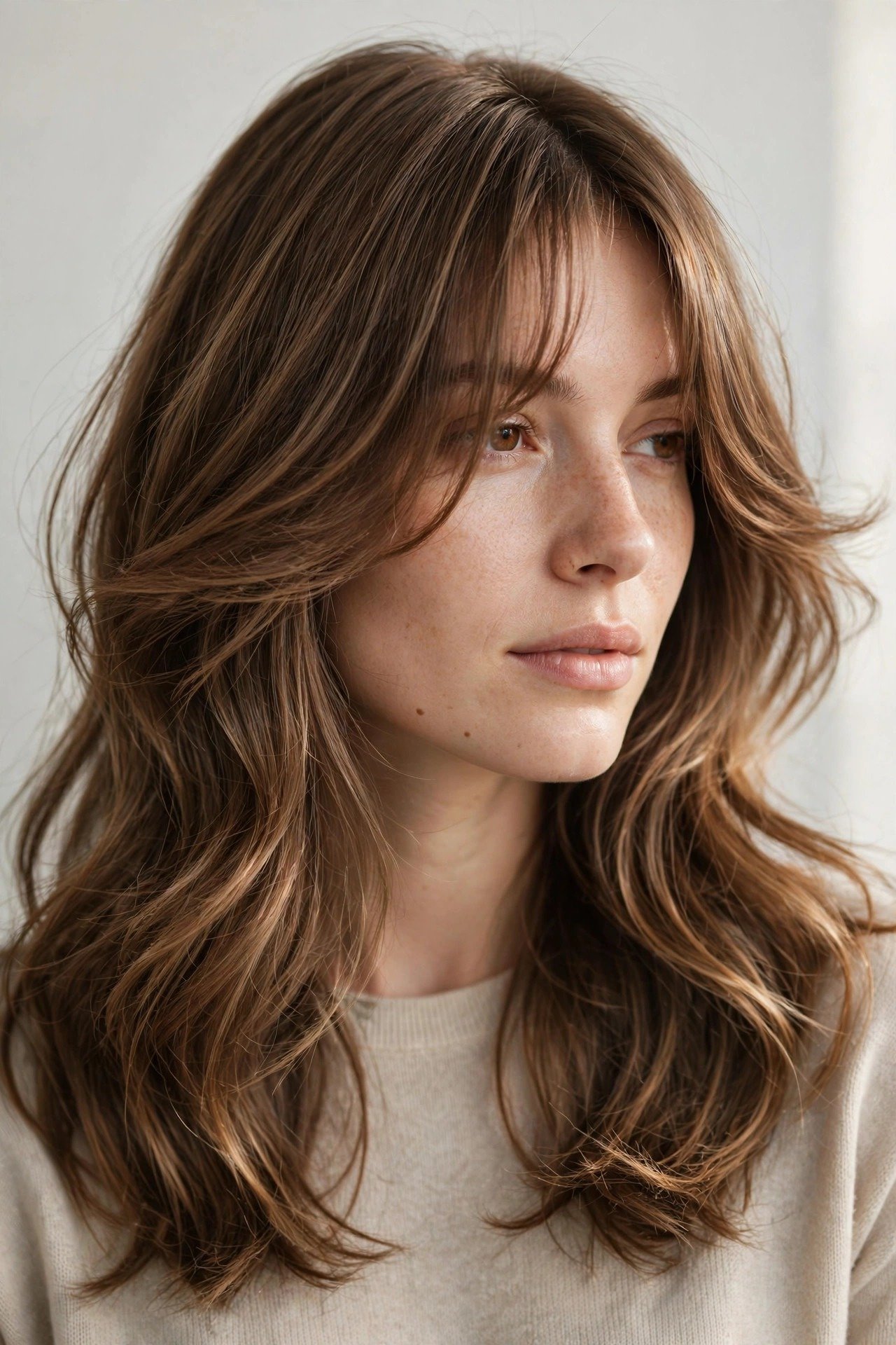 Bottleneck bangs at different grow-out stages showing graceful length transition