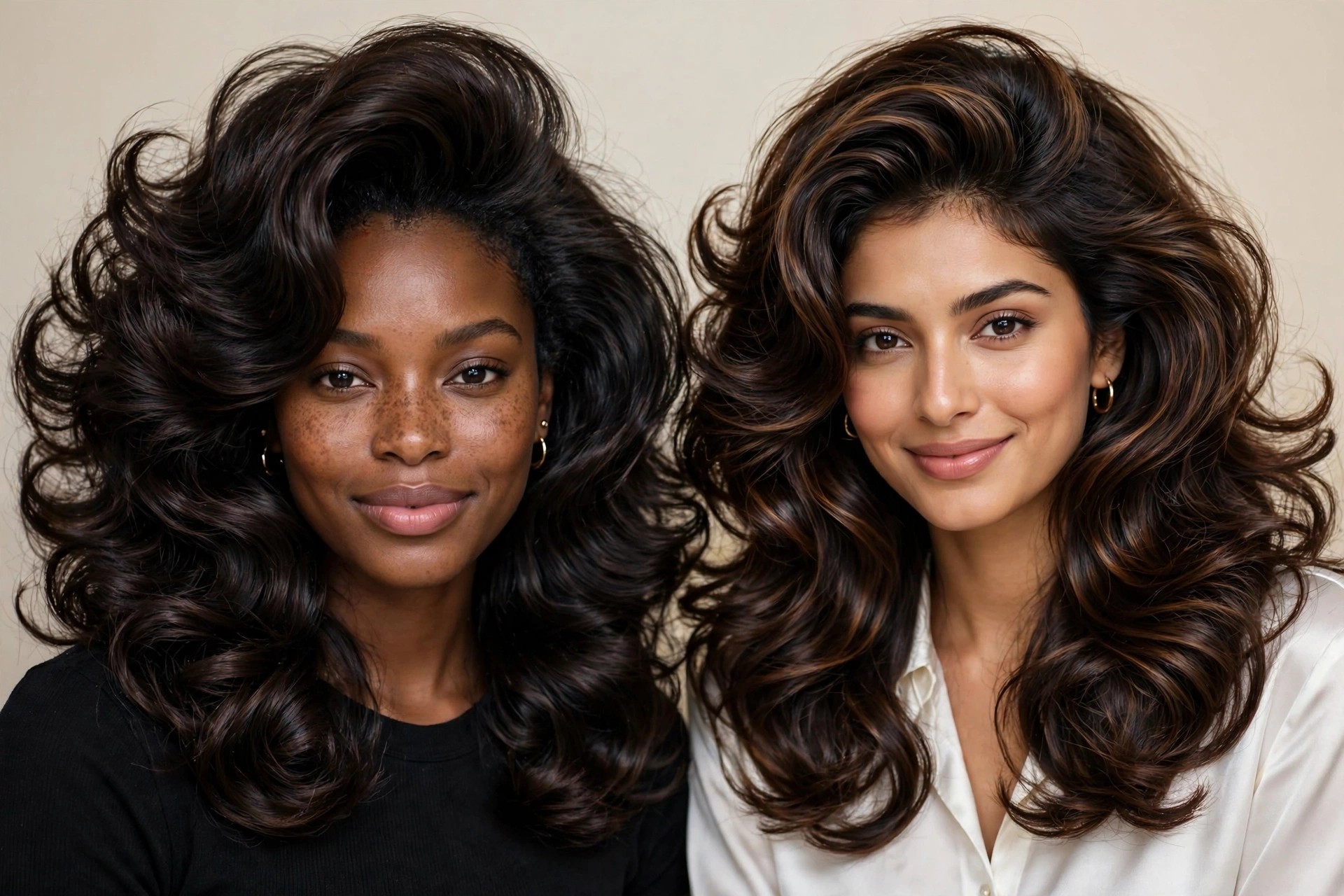 diverse women with bouncy blowouts showing different face shapes