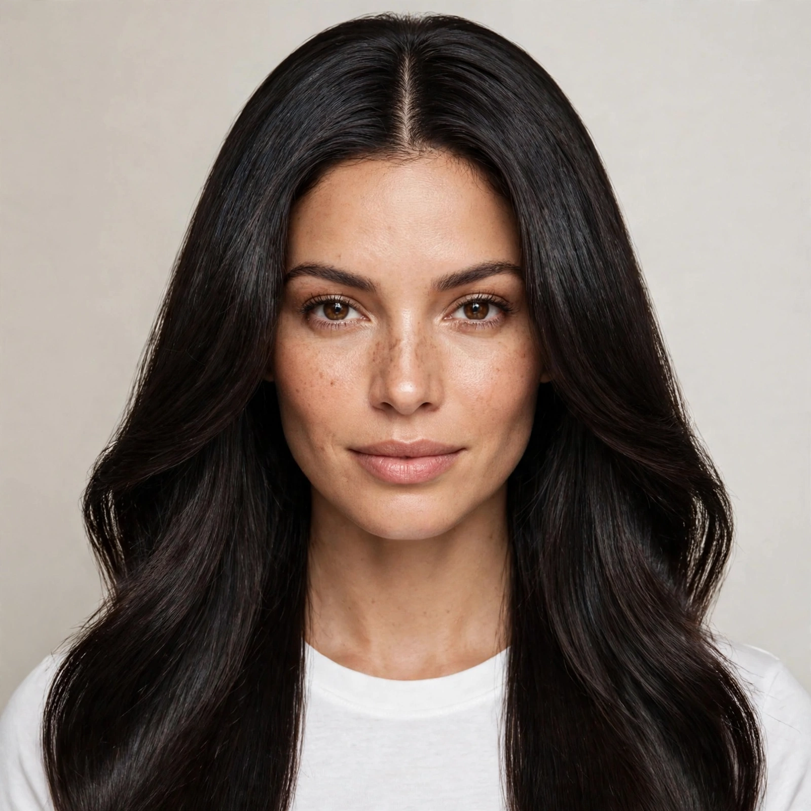 woman with middle part and sleek voluminous blowout, polished ends