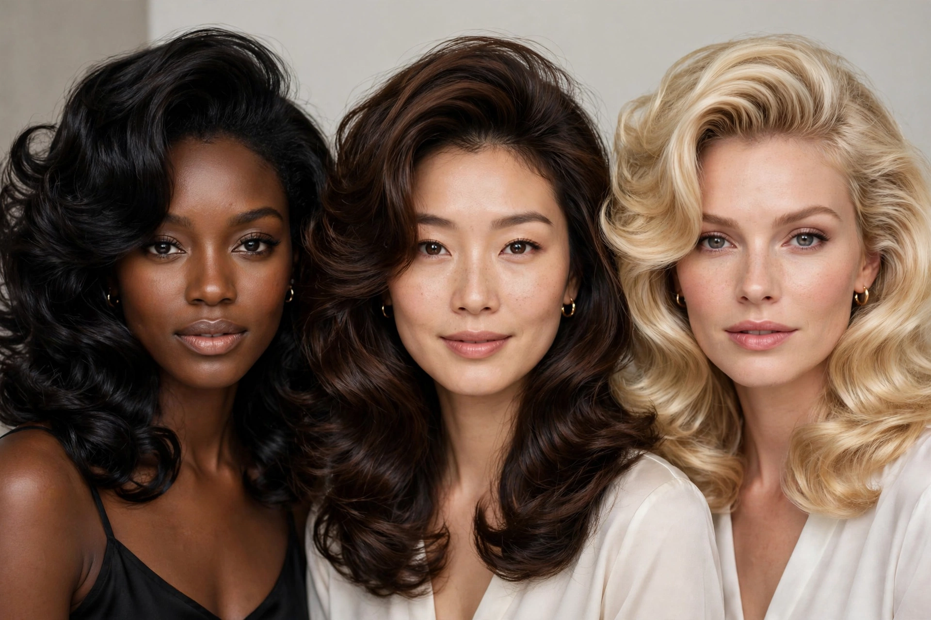 overview collage-style arrangement of bouncy blowout variations on different women