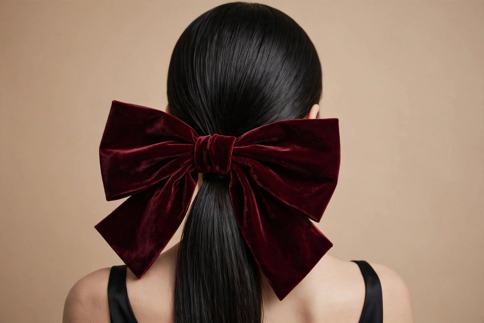 Oversized statement velvet bow on sleek low ponytail