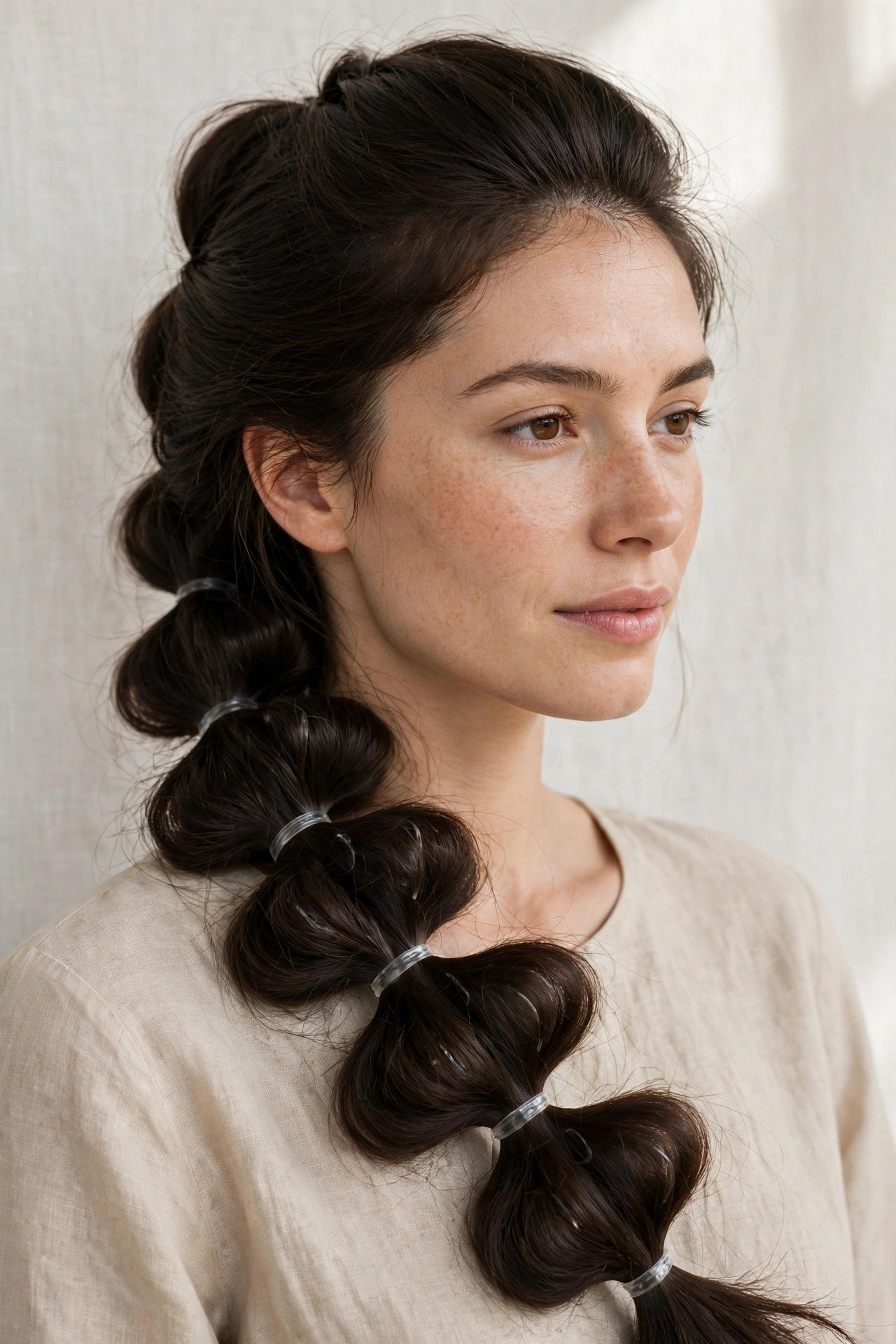 Side bubble braid and half-up bubble braids variations on women